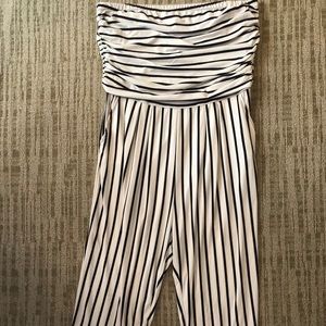 Plus Size Striped Strapless Jumpsuit With Pockets
